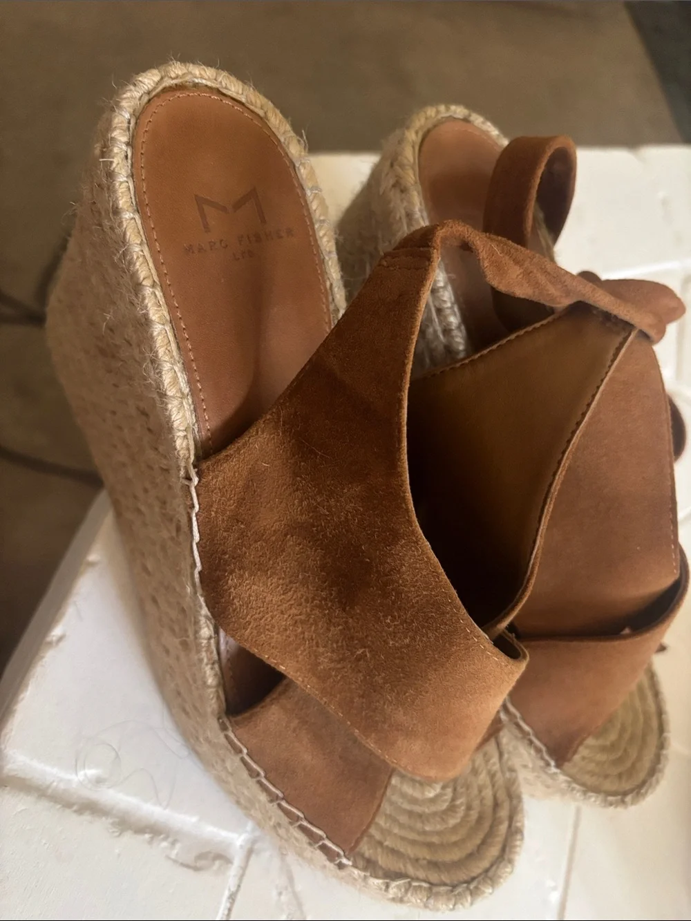 Marc Fisher Brown Suede Wedge Espadrille Sandals